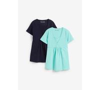 Stillshirt BONPRIX "2-in-1 Umstands- und Stillshirts (2er Pack?)", Damen, Gr. 36/38 (S), blau (dunkelblau, mentholblau), Obermaterial: 95% Baumwolle, 5% Elasthan, figurumspielend, Shirts, figurumspiel