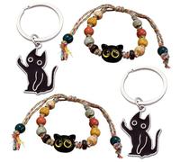2 Kätzchen-Schlüsselanhänger Und 2 Armbänder, Niedliche Tierform, Bunte Perlendekoration, Für Den Täglichen Gebrauch Geeignet.