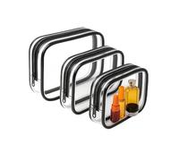 2.Kulturbeutel Transparent Set 3 Stück, Flüssigkeitsbeutel 1 Liter Handgepäck TSA-konform, PVC Kosmetiktasche Reisebeutel Flugzeug, Waschbeutel Toilettentasche (Groß/Mittel/Klein)