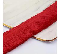 2 Meters 3,8 cm Dicke Baumwoll Fransenborte, Fransenband Quasten Trim HäKelband Spitzenband Fransenbesatz Spitzenborte Dekoborte FransenbordüRe Quastenbesatz Gardinenband StoffbordüRe NäHborte,Rot
