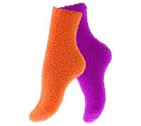 2 oder 4 Paar flauschige Kuschelsocken, Dicke warme Socken in verschiedenen Trendfarben, Pink/Orange 4 Paar, One Size (36-41)