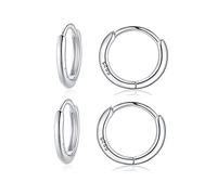 2 Paar 925 Sterling Silber Kleine Huggie Creolen Ohrringe Hypoallergen Knorpel Ohrringe Hoop für Frauen Männer Mädchen Sleeper Helix Ohrringe 14k Gold/Schwarz/Silber 10 mm 12 mm, Metall,