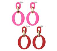 2 Paar Acryl-Ohrringe, Geometrische Personalisierte Ohrringe, Damen-Ohrschmuck, Schmuckzubehör, Ovale Anhänger-Ohrringe, Passende Ohrringe Für Das Urlaubsparty-Outfit (Rose, Rot)