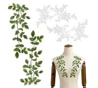 2 Paar Bestickte Spitze, Blumen Und Grüne Blätter Stickerei, Spitzenstoff, Stoffdekoration, Dekorative Applikation Zum Nähen, Spitzendekoration Zum Nähen, Kleiderverschönerung