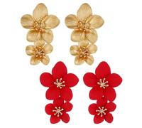 2 Paar Blütenblattohrringe, Blumenohrringe Gold, Quastenblumenohrringe, Große Tropfenohrringe, Übertriebene Ohrringe, Damenohrringe