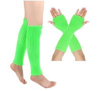 2 Paar Damen Beinstulpen Pulswärmer Stulpen Set Frauen Winter Crochet Stricken Lange Armstulpen Winter Warme Halbfinger Lange Gestrickt Beinwärmer Legwarmers Gestrickte für Yoga (Green, One Size)