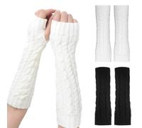 2 Paar Damen Lange Fingerlose Handschuhe Y2K Armstulpen Winter Gestrickte Handschuhe Feinstrick Handwärmer Stricken Armwärmer für Frauen, Y2k Fingerlose Armstulpen Handschuhes für Herbst Winter