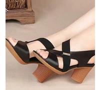 2 Paar Damen Römersandalen mit offenen Zehen, Neuheit Frühling/Sommer, Peep-Zehen, Schnallenverschluss, Blockabsatz, Leder