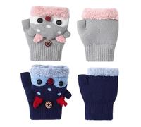 2 Paar Fingerlose Kinderhandschuhe, Fingerlose Flip-Top-Handschuhe, Warme Winter-Fleece-Handschuhe, Niedliche Tier-Halbfingerhandschuhe, Kältebeständige Outdoor-Handschuhe