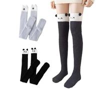 2 Paar Flauschige Overknee-Socken Für Damen, Süße Strümpfe Im Panda-Design, Schwarzer Panda, Grizzlybär, Plüschstrümpfe, Verdickte, Oberschenkelwarme Socken