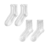 2 Paar Gekräuselte Spitzensocken, Hohle Mustersocken, Kurze Damensocken Im Prinzessin-Stil, Passende Kleidersocken Für Damen, Weiße Socken Aus Weicher Baumwolle, Spitze Damensocken Mit Rüschen (Weiß)