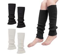 2 Paar gestrickte Beinlinge für den Winter, Beinlinge aus Wolle für Herbst und Winter, elastische Beinhandschuhe in Schwarz und Weiß, 40-cm-Strümpfe, geeignet für Herbst und Winter.