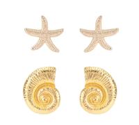2 Paar Gold Seestern Muschel Ohrringe, Ohrringe Sommer Strand mit Ohrmuttern Niedlich Ohrstecker Muschel Stilvoll Strand Themen Schmuck für Frauen