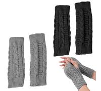 2 Paar Handschuhe Ohne Finger, Fingerkuppen,Fingerspitzen,Fingerlose Damen,Gestrickte Pulswärmer Handstulpen mit Daumenloch,Kinder Strickhandschuhe,Herren Winter,Hand Warmers für Männer Frauen Geeigne
