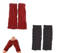 2 Paar Handstulpen,Pulswärmer Damen,Fingerlose Handschuhe Damen,Arm Warmers,Weicher Strick Handschuhe Ohne Finger,Winter Halb Fingerhandschuhe,Fingerless Gloves,Strickhandschuhe (Weinrot+Dunkelgrau)