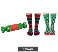 2 Paar Happy Socks Candy Cane Holiday Damen Baumwoll-Socken Sparpack mit weihnachtlichem-Print Alltags-Strümpfe in Geschenk-Box SXPOL02-7300 Grün/Bunt 36-40