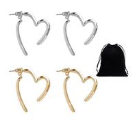 2 Paar Herzförmige Damenohrringe, Mit 1 Schmuckaufbewahrungstasche, Niedliche Liebesohrringe, Elegante Ohrstecker, Geeignet Für Partys, Tägliches Anziehen Usw. (Gold, Silber)