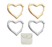 2 Paar Herzförmige Ohrringe Für Mädchen, 1 Paar Silberohrringe Und 1 Paar Goldohrringe Mit 1 Aufbewahrungstasche, Creolen, Ohrhängzubehör Für Mädchen, Einfach Zu Verstauen, Für Jeden Anlass Geeignet