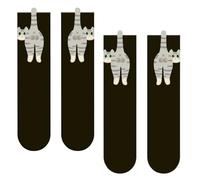 2 Paar Katzen Socken mit Eiern | Süße Katzensocken mit Hoden | No-Fading Funny Novelty Cat Socken Bällen | Atmungsaktives personalisiertes 3D Animal Fuzzy Print Thin Socken Geschenk für Frauen, Männer