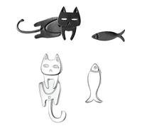 2 Paar Katzen- Und Fischohrringe, Damenohrringe, Lustige Ohrringe, Kreative Ohrringe, Süße Accessoires (Silber, Schwarz)
