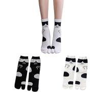 2 Paar Katzenprint Tabi Socken Für Frauen Und Mädchen - Elastische Geteilte Zehen Baumwollknöchelsocken Für Flip Flops Sandalen Japanische V-Socken (#1,F)