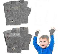 2 Paar Kinder-Winterstrickhandschuhe, wandelbare warme Handschuhe, fingerlose Handschuhe mit Klappverschluss,