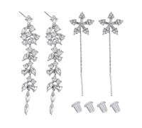 2 Paar Lange Strass-Ohrringe, Damen-Ohrringe, Tropfen-Ohrringe, Lange Hänge-Ohrringe, Glitzer-Ohrringe, Hänge-Ohrringe Silber, Funkelnde Hänge-Ohrringe