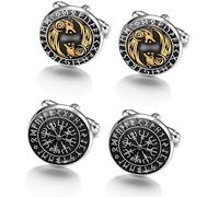 2 Paar Manschettenknöpfe Herren Wikinger Stil Manschetten Knöpfe, Metall Manschettenknöpfe, Männer Hemden Cufflinks Hemd für Manschettenknöpfe, Geschenk für Ehemann Freunden Vater