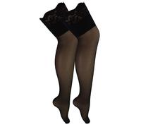 2 Paar Multipack Damen Nahtstrümpfe mit Spitzenabschluss | Sock Snob | Damen Strümpfe - Schwarz / Schwarz XL