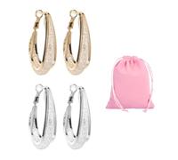 2 Paar Ohrringe Für Damen, 1 Geschenktüte, Elegante Ohrringe, Ovale Ohrringe, Netz-Creolen. Für Partys, Tägliches Anziehen Usw.(Gold/Silber)