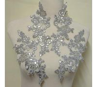 2 Paar Pailletten bestickte Kleidungsaccessoires, Aufkleber/Hochzeitskleider/formelle Kleider/Performance-Dekorationen, DIY-Materialien (Silbergrau)