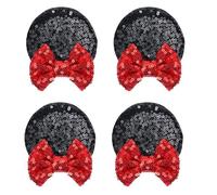 2 Paar Pailletten Maus Ohren Haarspange Pailletten Ohren Haarschleife Clip für Kostüm Geburtstag Urlaub Halloween Weihnachten Dekoration (rot)