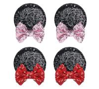 2 Paar Pailletten Maus Ohren Haarspange Pailletten Ohren Haarschleife Clip für Kostüm Geburtstag Urlaub Halloween Weihnachten Dekoration (Rosa Rot)
