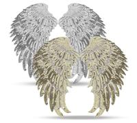 2 Paar Paillettenflügel-Set, selbstklebende Aufkleber, Paillettenaufnäher, große Engelsflügel, Paillettenaufnäher, Aufnäher, bestickte Flügelaufnäher für Kleidung, Jacken, Jeans Kleid Rock, 32 x 14 cm