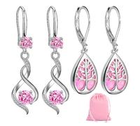 2 Paar Rosa Damenohrringe Mit 1 Rosa Aufbewahrungstasche, Damen-Ohrhänger, Diamantohrringe, Kristallohrringe, Rosa Schmuck