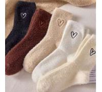 2 Paar rosa flauschige Damen Crew Socken, herzförmige warme Socken, weich und bequem, geeignet für Herbst und Winter, zufällige Farben