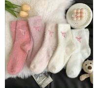 2 Paar rosa flauschige Damen Crew Socken, herzförmige warme Socken, weich und bequem, geeignet für Herbst und Winter, zufällige Farben