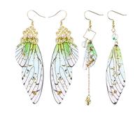 2 Paar Schmetterling Ohrringe Goldfolie - Feenflügel Simulation Insekt Wing Foil Asymmetrische Elfen Schmuck für Damen und Mädchen Aesthetic