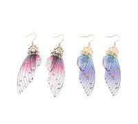 2 Paar Schmetterlingsflügel Ohrringe Lange Feenohrringe Schmetterling Braut Tropfen Ohrringe Halloween Tierohr Schmuck für Frauen Damen