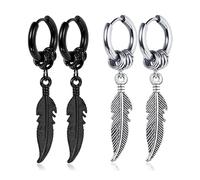 2 Paar schwarze Herrenohrringe, Federohrringe, hypoallergene Punk-Ohrringe aus Edelstahl(1 Paar schwarzes, 1 Paar silbernes)