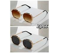 2 Paar Unisex Sommer Metall Geometrische Modebrillen, Streetwear Stil, Schwarz/Gold/Silber/Braun 4 Farben erhältlich, geeignet für alle Jahreszeiten,