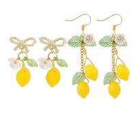 2 Paar Zitronen-Ohrhänger, Süße Sommer-Zitronen-Ohrringe Accessoires für Frauen Zierliche Fruchtige Zitronen-Schleifen-Ohrringe für Rollenspiele auf Geburtstagspartys