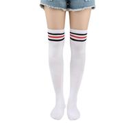 2 Paare Overknee Strümpfe Damen Dünn Elastisch, Lange Thigh High Socks Overknees Damen Frühling Herbst, Stretch Strümpfe, Overknee Socken für Frauen, Basic Kniestrümpfe (Weiß+Rot+Schwarz)
