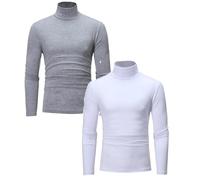 2 Pack Rollkragenpullover Herren Slim Fit Compression Rollkragen Rollkragenpullover Langarmshirt Baumwolle Freizeit Lang Unterhemd Longsleeve Einfarbig Basic Kompressionsshirt