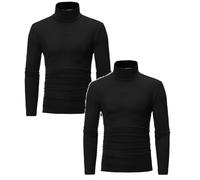 2 Pack Rollkragenpullover Herren Slim Fit Compression Rollkragen Rollkragenpullover Langarmshirt Baumwolle Freizeit Lang Unterhemd Longsleeve Einfarbig Basic Kompressionsshirt