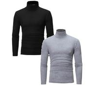 2 Pack Rollkragenpullover Herren Slim Fit Compression Rollkragen Rollkragenpullover Langarmshirt Baumwolle Freizeit Lang Unterhemd Longsleeve Einfarbig Basic Kompressionsshirt