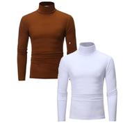 2 Pack Rollkragenpullover Herren Slim Fit Compression Rollkragen Rollkragenpullover Langarmshirt Baumwolle Freizeit Lang Unterhemd Longsleeve Einfarbig Basic Kompressionsshirt