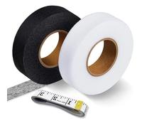 2 Pack Saumband zum Aufbügeln 64m Länge und 20mm Breite Nahtband zum Aufbügeln Waschfest Stoffklebeband Klebeband zum Aufbügeln mit Maßband zum Reparieren von Kleidung Vorhänge Stoff Schwarz und Weiß