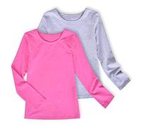 2 Packungen Mädchen Top- T-Shirt Langarm Grau Rosa Schuluniform Gr. 128-134