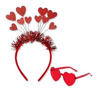 2 Pcs Valentinstag Herz Stirnband und Herz Randlose Sonnenbrille, Glitzer Herzen Stirnband, Hippie Herzförmige Transparente Sonnenbrille, Haarband Haarschmuck für Valentinstag Hochzeit Festival Party